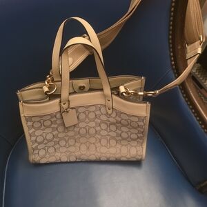 Coach Beige and Tan Signature Shoulder Bag